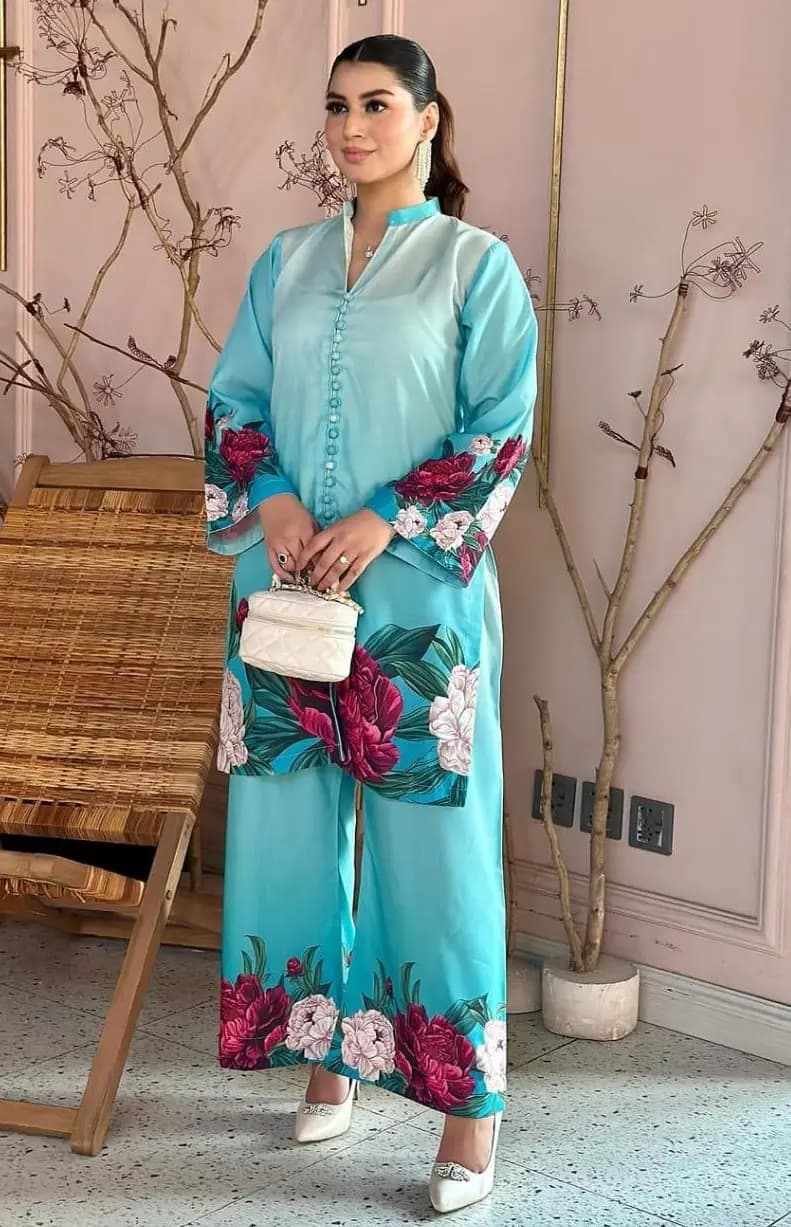 Stylish Women's Printed Khaddar Shirt And Trouser Set - 2 Pcs