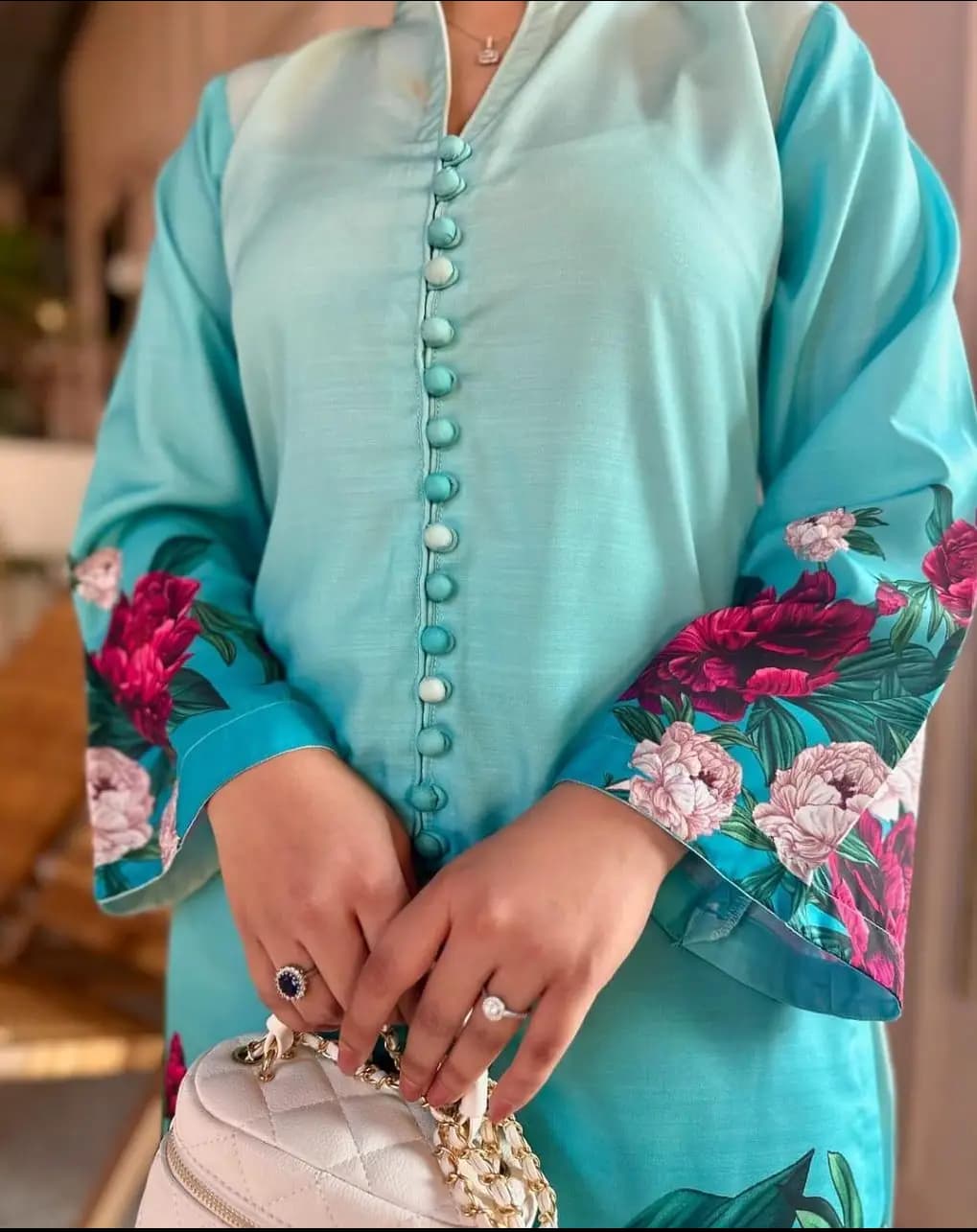 Stylish Women's Printed Khaddar Shirt And Trouser Set - 2 Pcs
