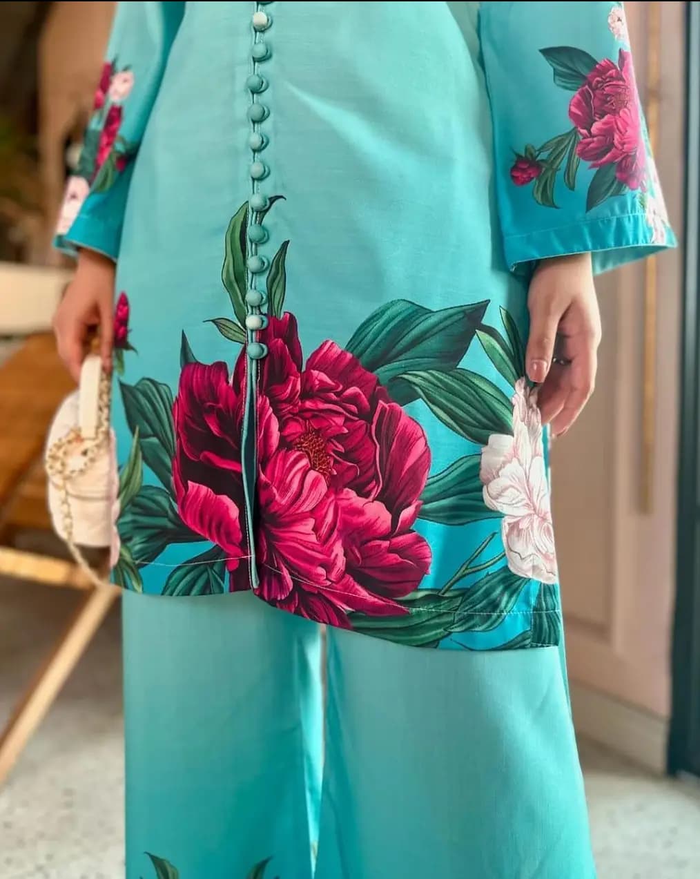 Stylish Women's Printed Khaddar Shirt And Trouser Set - 2 Pcs