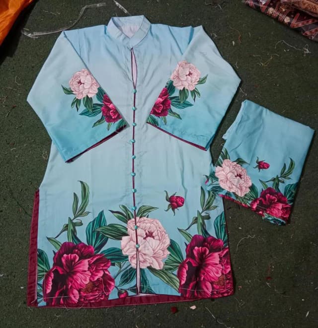 Stylish Women's Printed Khaddar Shirt And Trouser Set - 2 Pcs